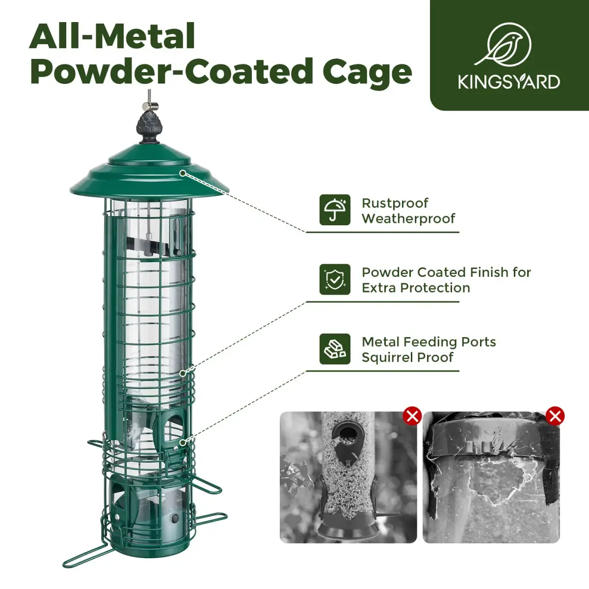 Kingsyard Squirrel Proof Hanging Metal Tube Bird Feeder 4