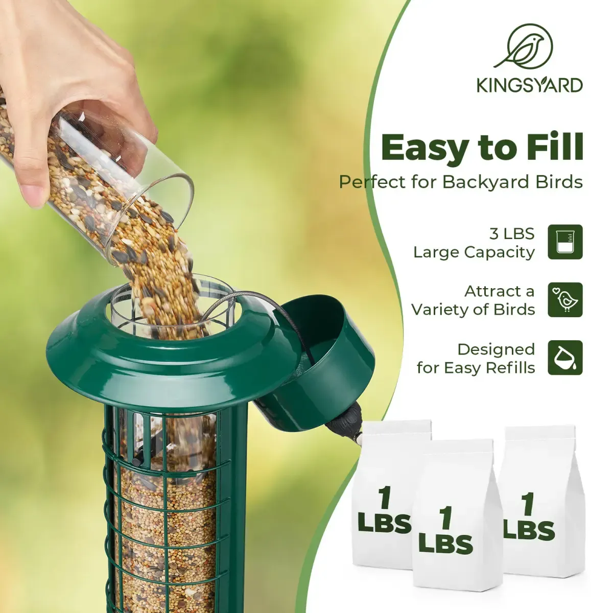 Green Kingsyard Squirrel Proof Hanging Metal Tube Bird Feeder 5