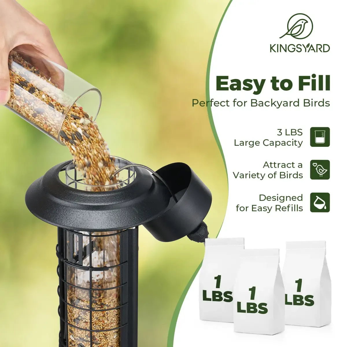 Black Kingsyard Squirrel Proof Hanging Metal Tube Bird Feeder 5