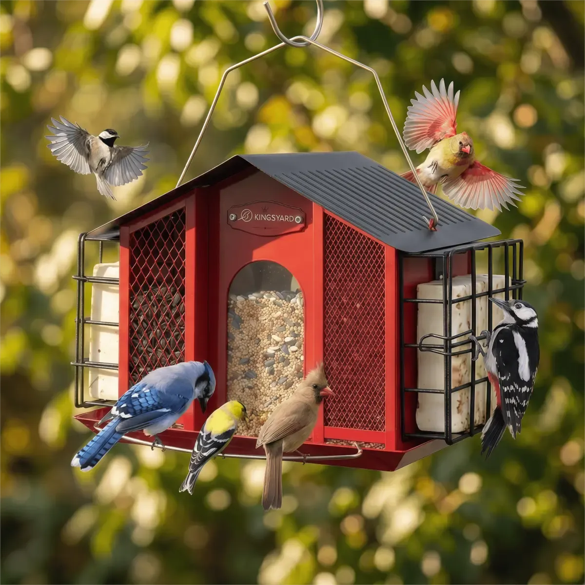 Kingsyard Weatherproof House Bird Feeder with Double Suet Cages