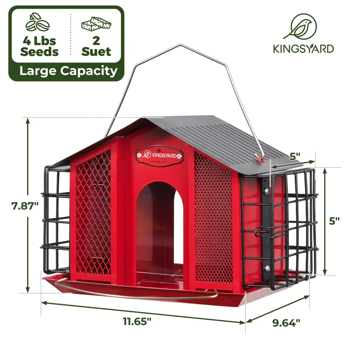 Red Kingsyard Weatherproof House Bird Feeder with Double Suet Cages 3