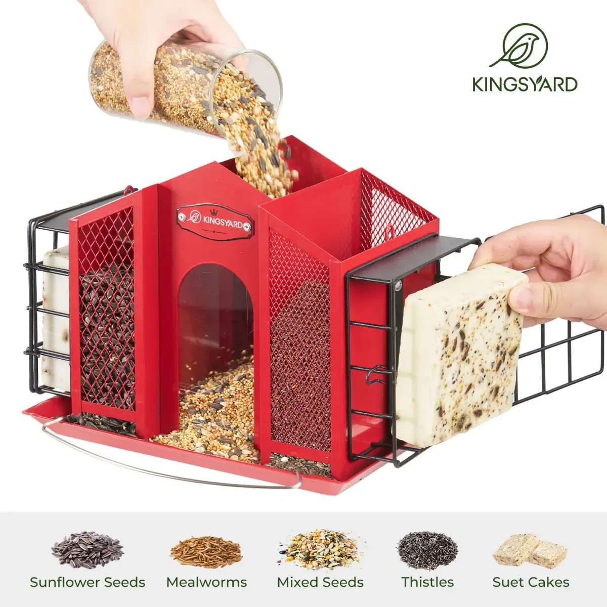 Kingsyard Weatherproof House Bird Feeder with Double Suet Cages 4