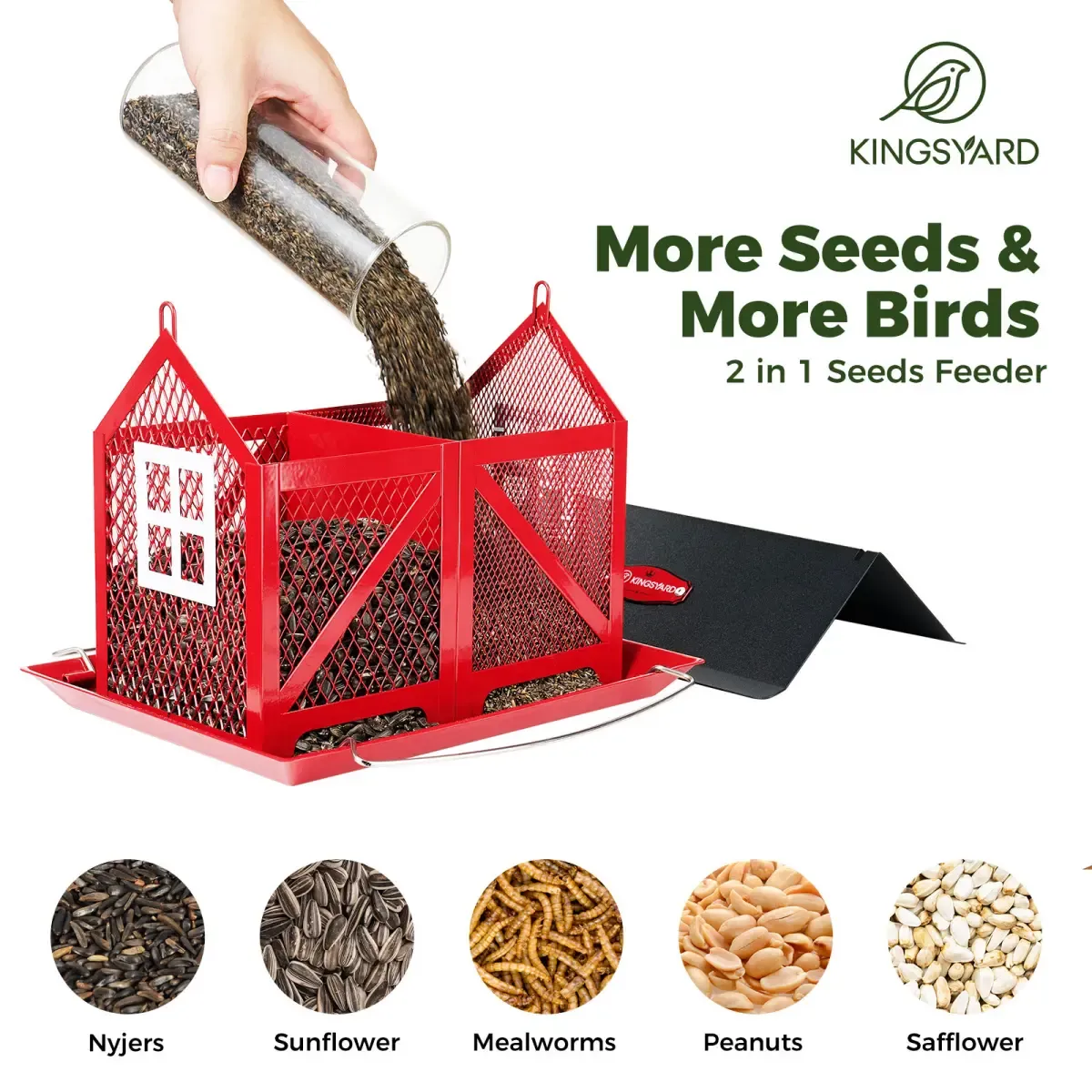 Red Kingsyard Large Capacity House Bird Feeder with Seed Tray 4 Red Kingsyard Large Capacity House Bird Feeder with Seed Tray 4