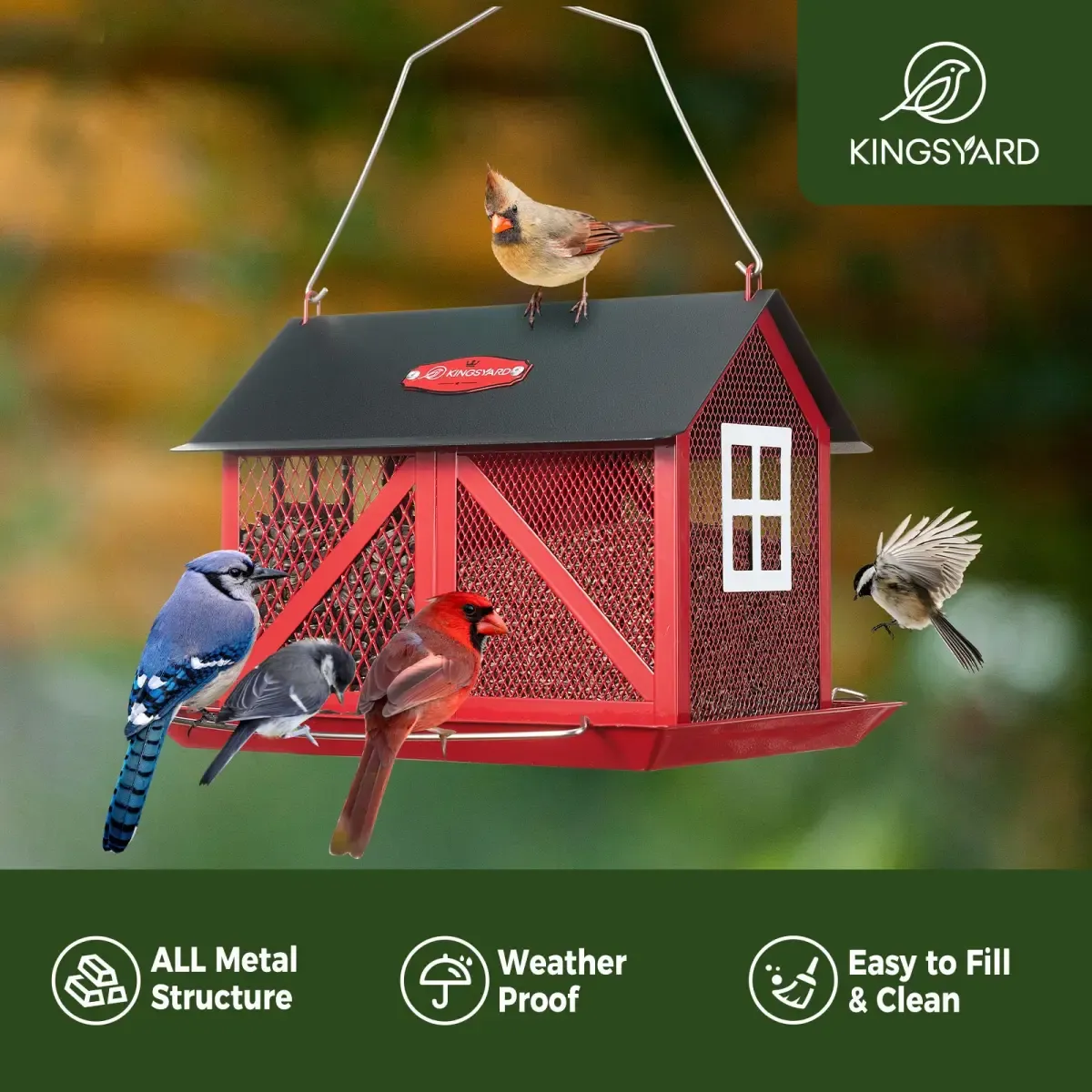 Red Kingsyard Large Capacity House Bird Feeder with Seed Tray 5 Red Kingsyard Large Capacity House Bird Feeder with Seed Tray 5