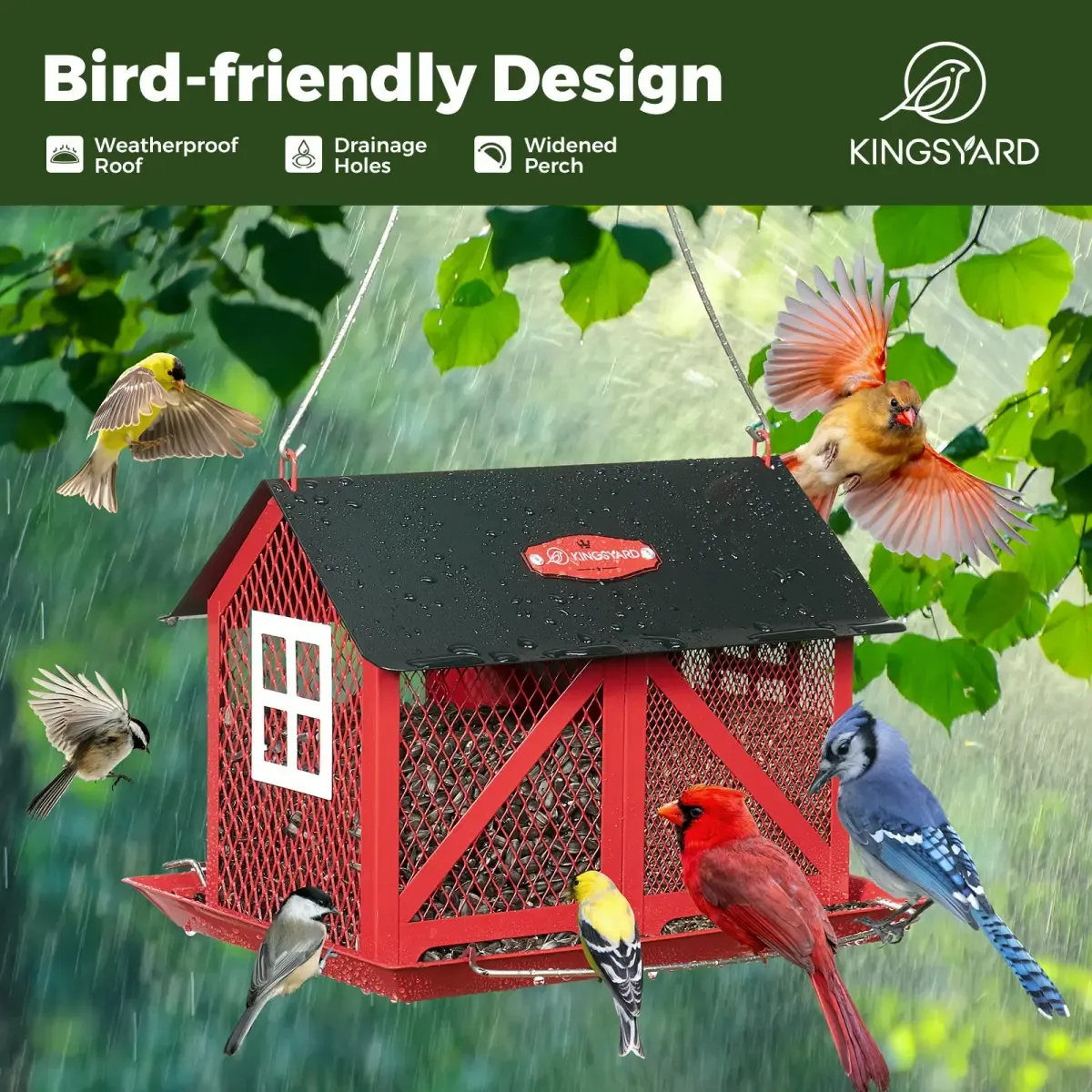 Red Kingsyard Large Capacity House Bird Feeder with Seed Tray 6 Red Kingsyard Large Capacity House Bird Feeder with Seed Tray 6