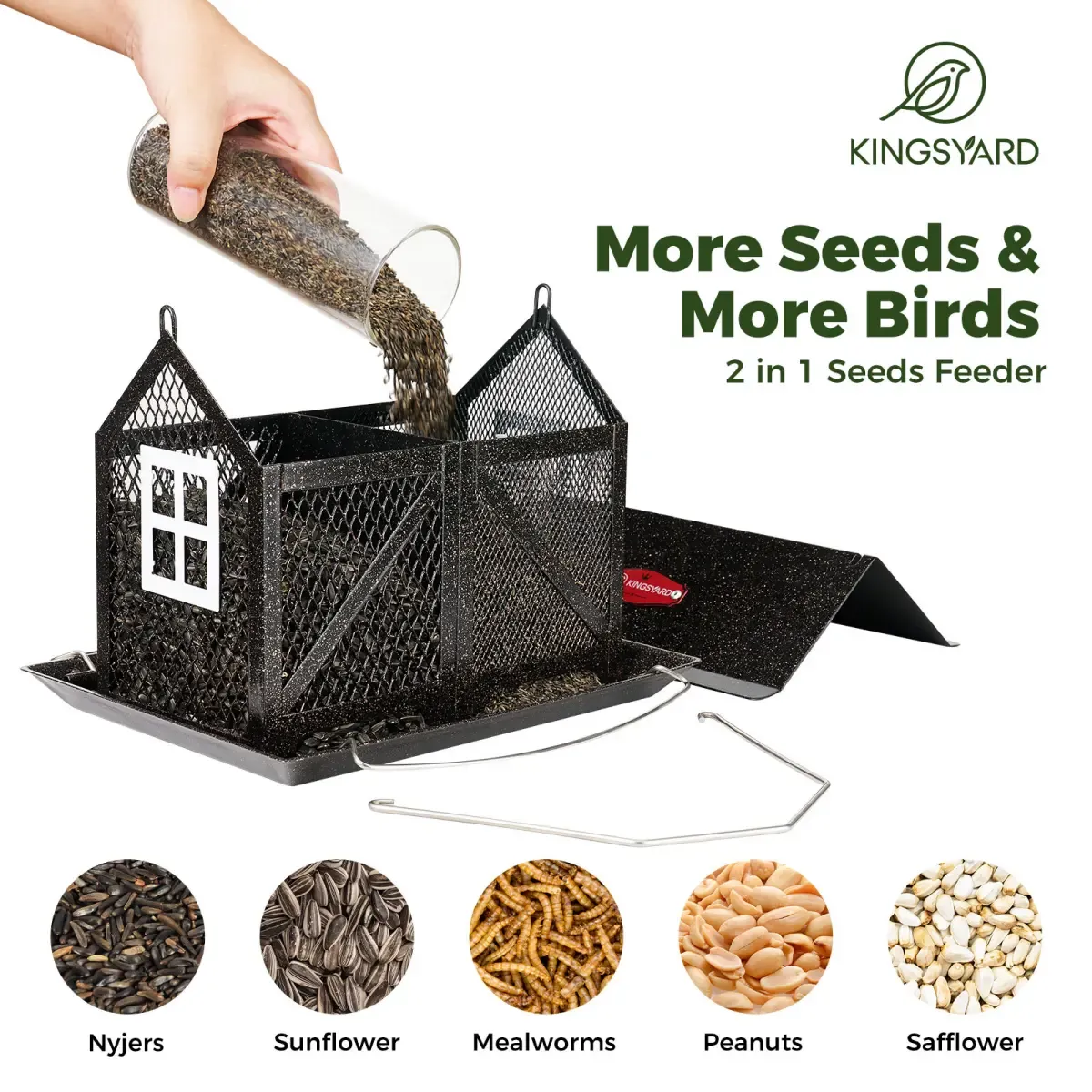Kingsyard Large Capacity House Bird Feeder with Seed Tray 4