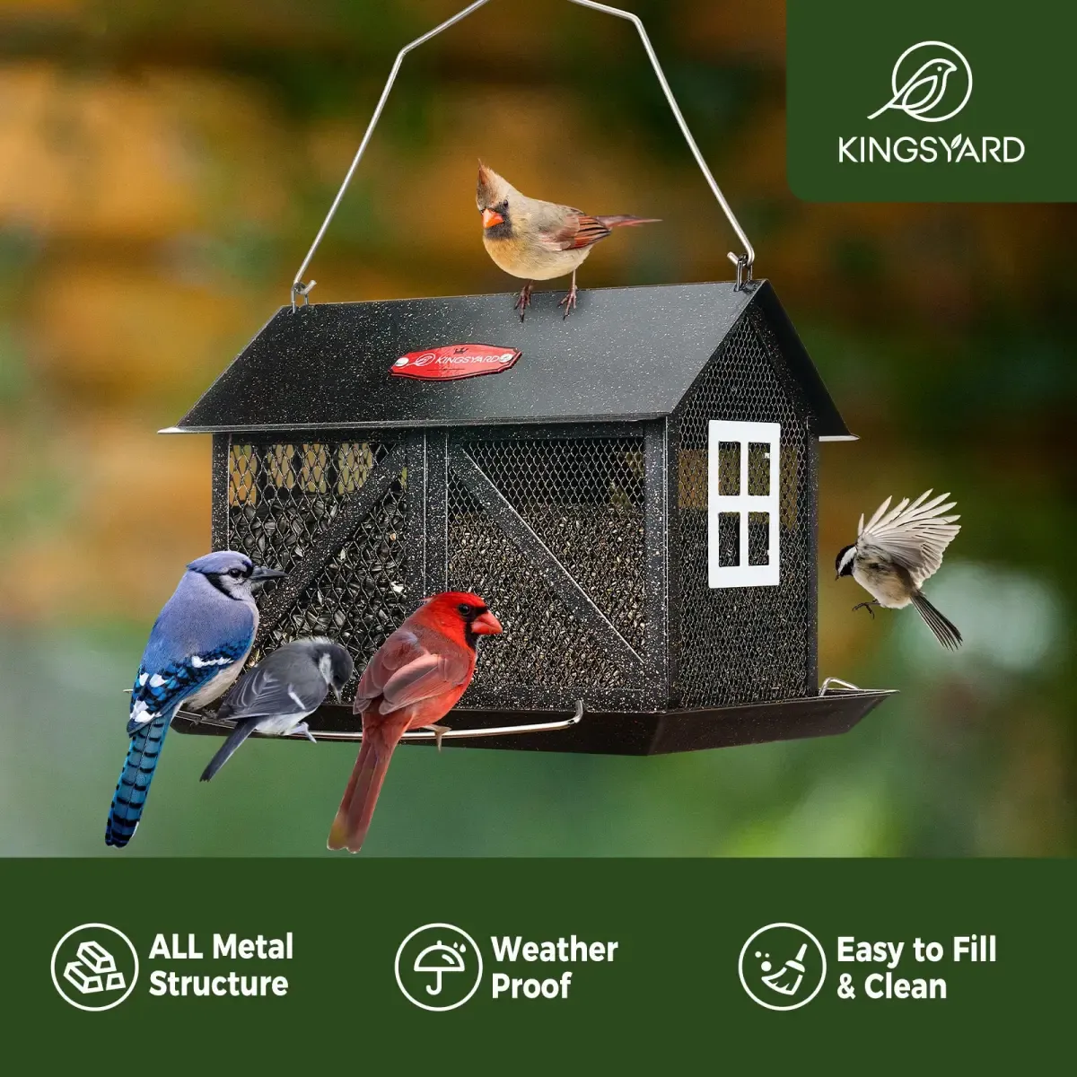 Kingsyard Large Capacity House Bird Feeder with Seed Tray 5