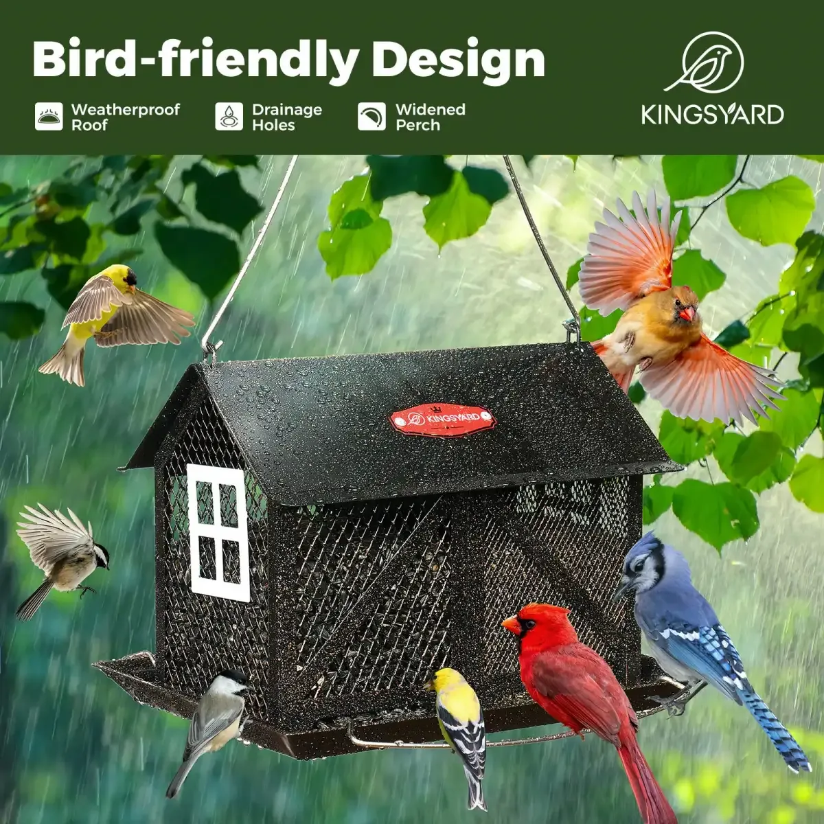 Kingsyard Large Capacity House Bird Feeder with Seed Tray 6