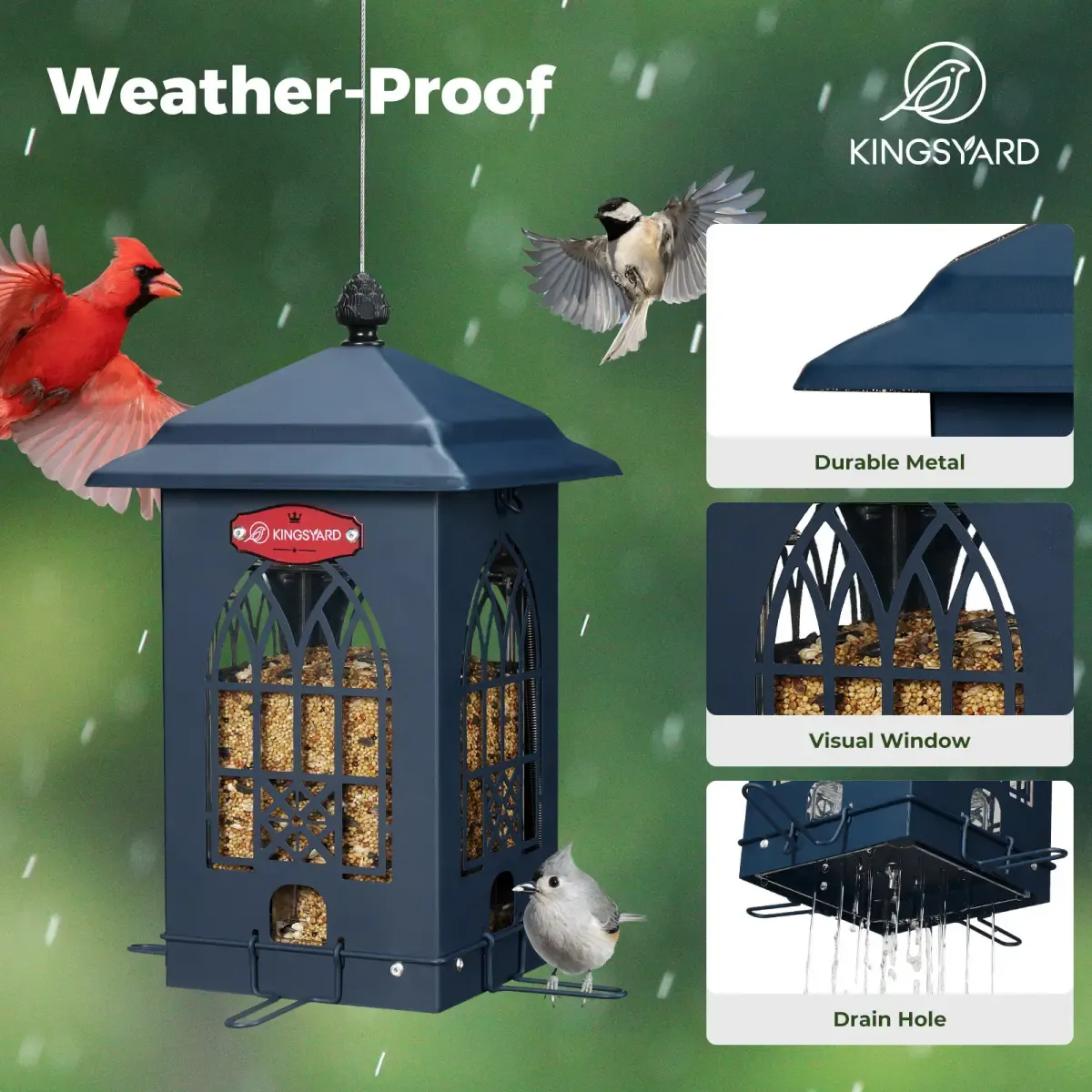 Blue Kingsyard Squirrel Proof Large Capacity Bird Feeder House 6
