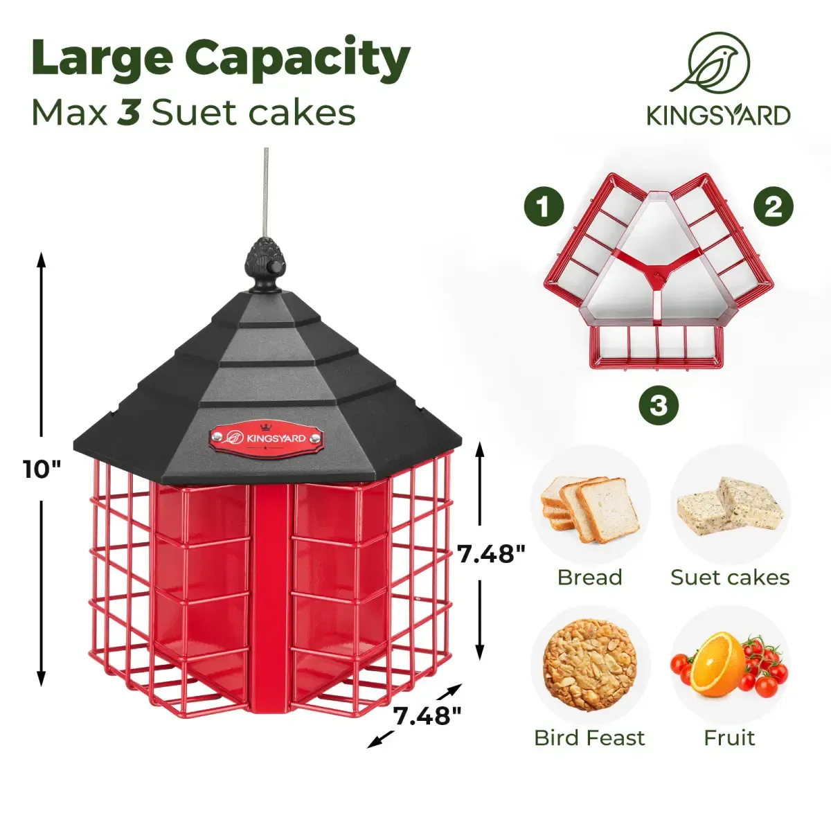 Kingsyard Metal Suet Bird Feeder with 3 Suet Cages 3 Kingsyard Metal Suet Bird Feeder with 3 Suet Cages 3