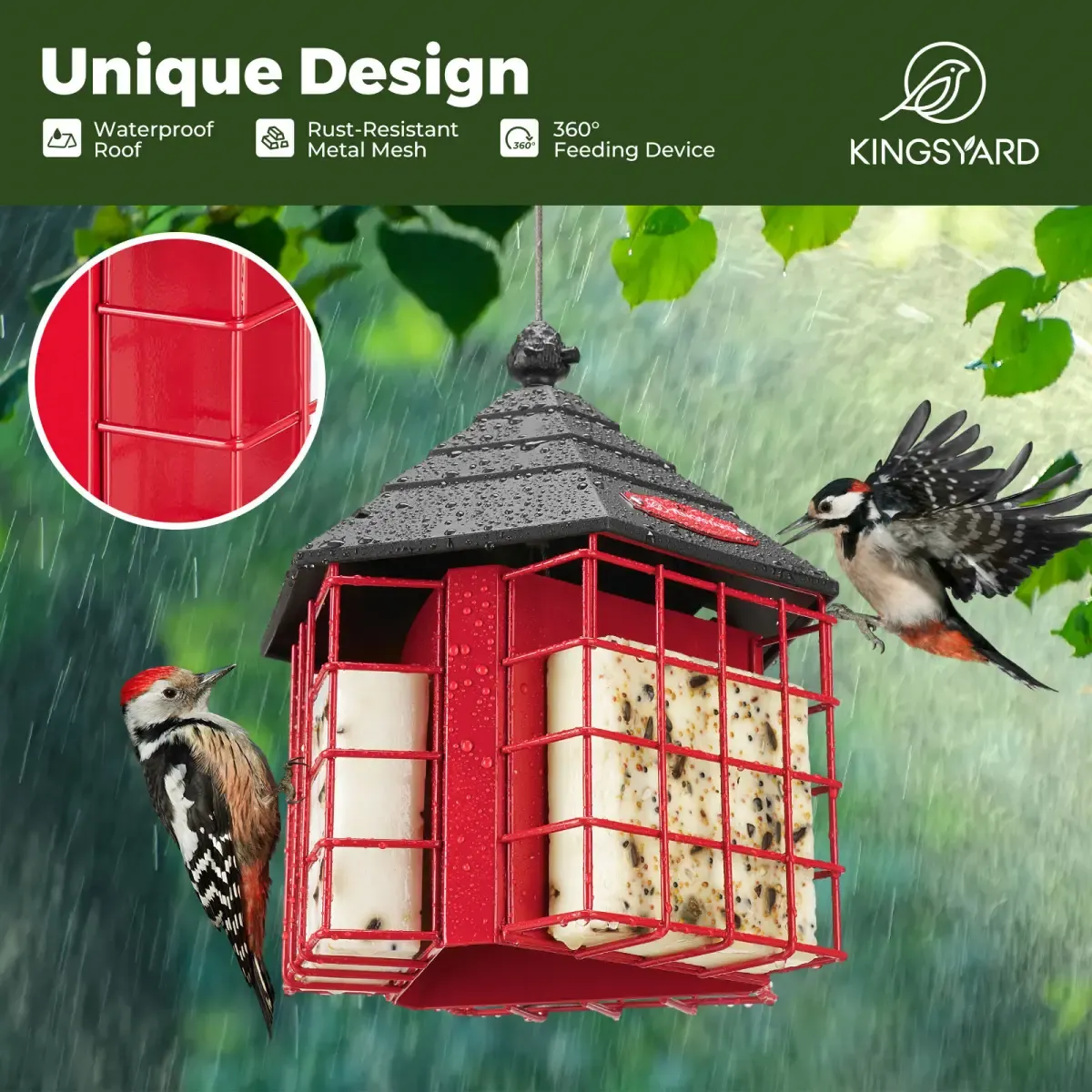 Kingsyard Metal Suet Bird Feeder with 3 Suet Cages 5 Kingsyard Metal Suet Bird Feeder with 3 Suet Cages 5
