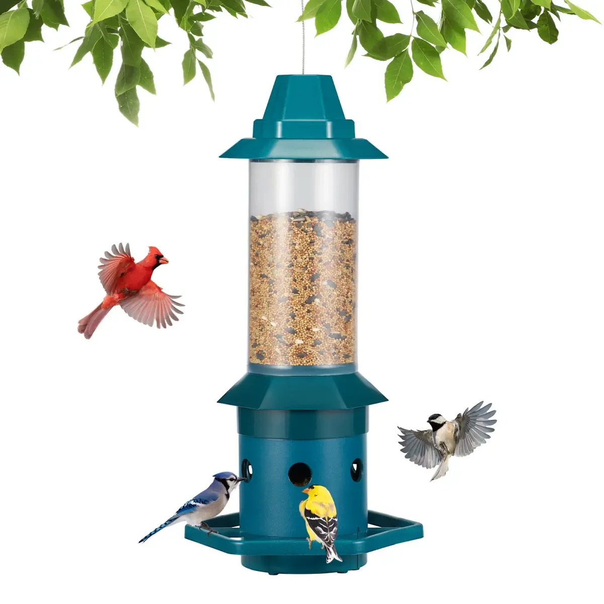 Green Kingsyard Squirrel Proof Weight Sensing Hanging Tube Bird Feeder 2