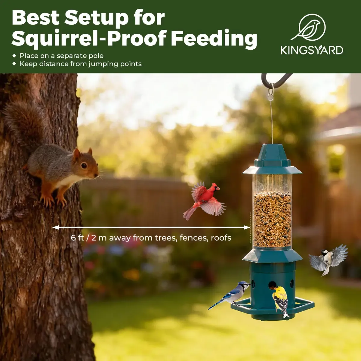 Green Kingsyard Squirrel Proof Weight Sensing Hanging Tube Bird Feeder 8