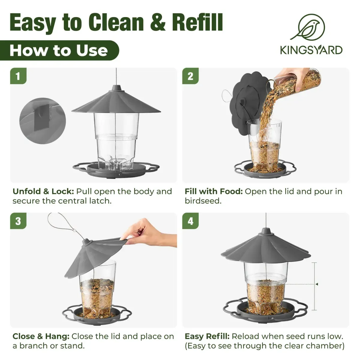 Kingsyard Squirrel Resistant 360 Degree Hopper Bird Feeder 4