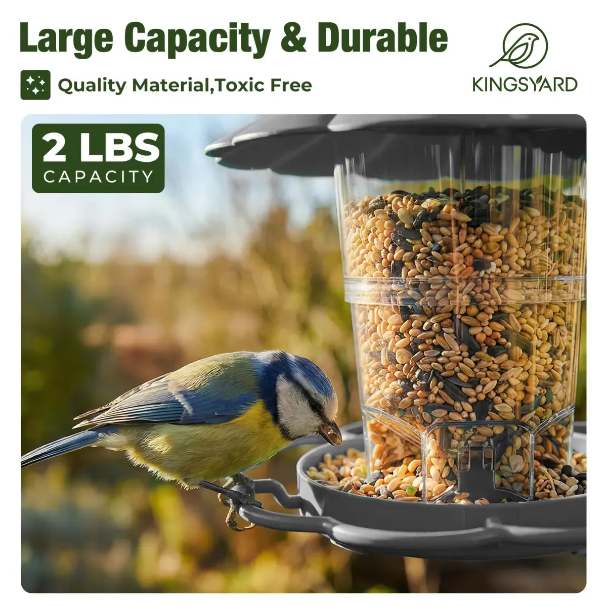 Kingsyard Squirrel Resistant 360 Degree Hopper Bird Feeder 5