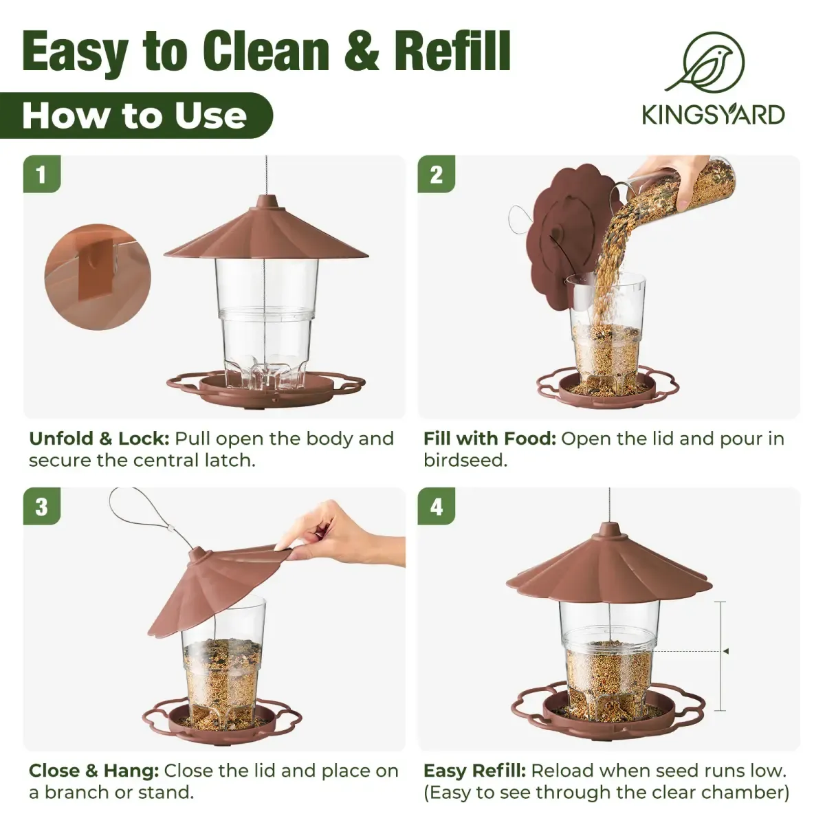 Brown Kingsyard Squirrel Resistant 360 Degree Hopper Bird Feeder 4