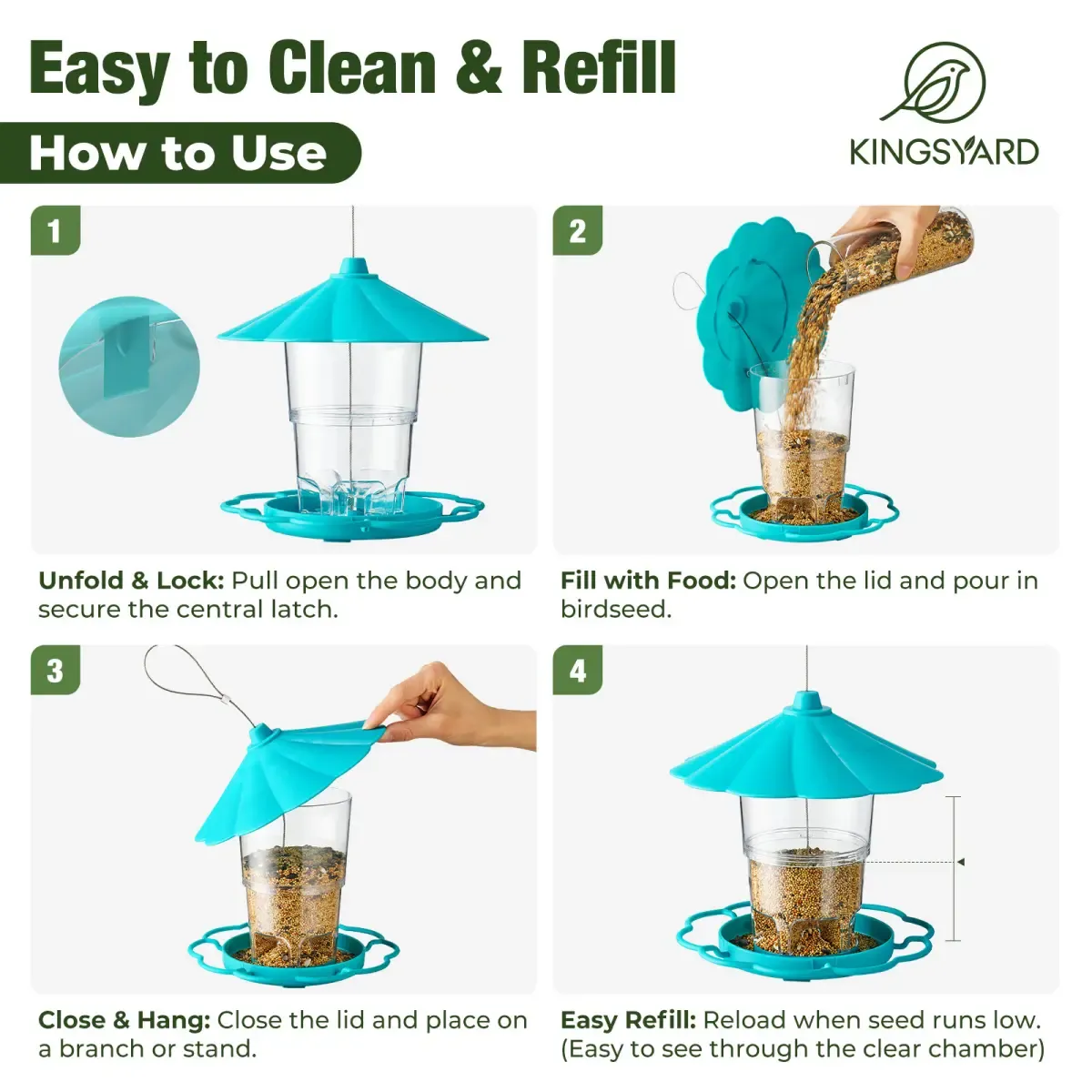 Blue Kingsyard Squirrel Resistant 360 Degree Hopper Bird Feeder 4