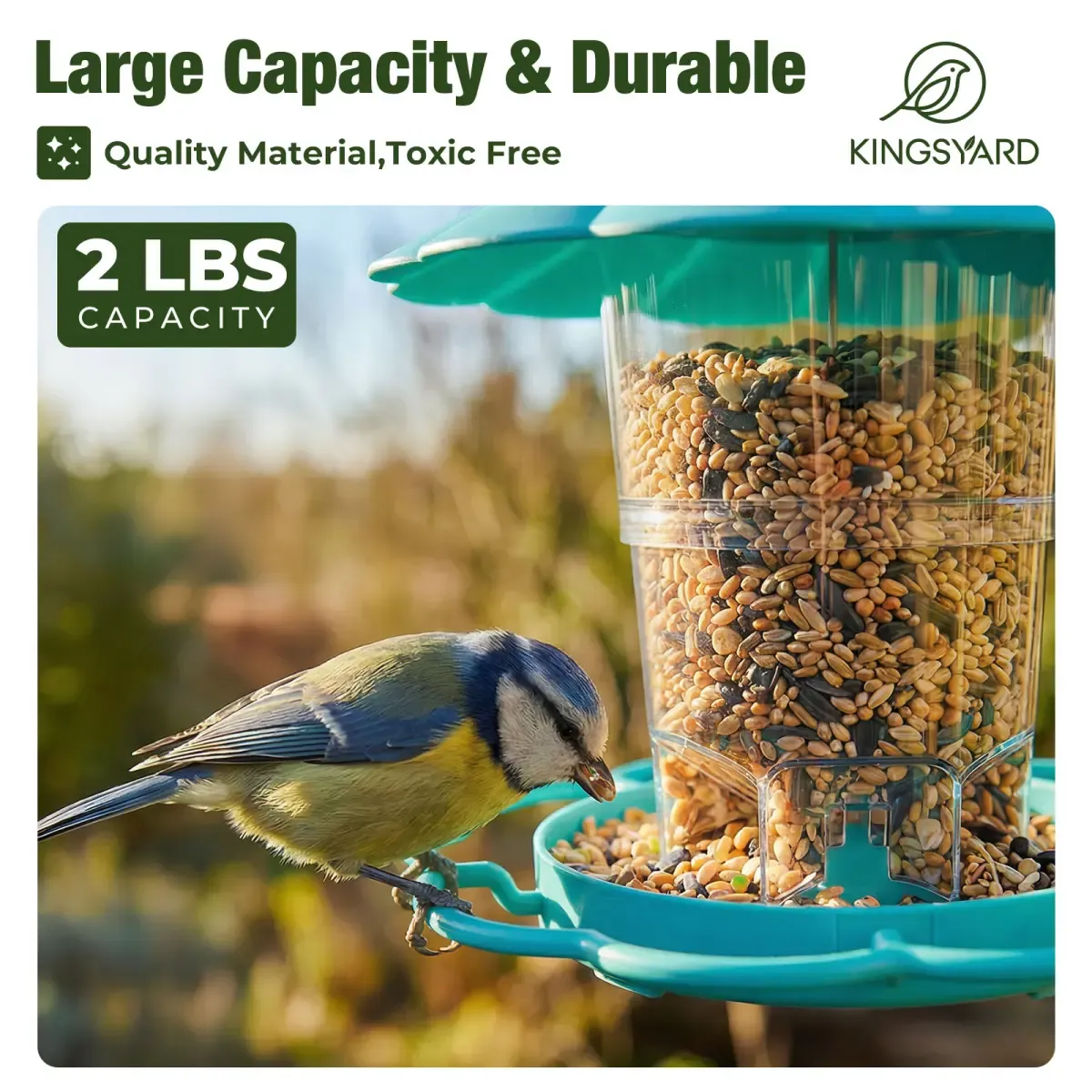 Blue Kingsyard Squirrel Resistant 360 Degree Hopper Bird Feeder 5