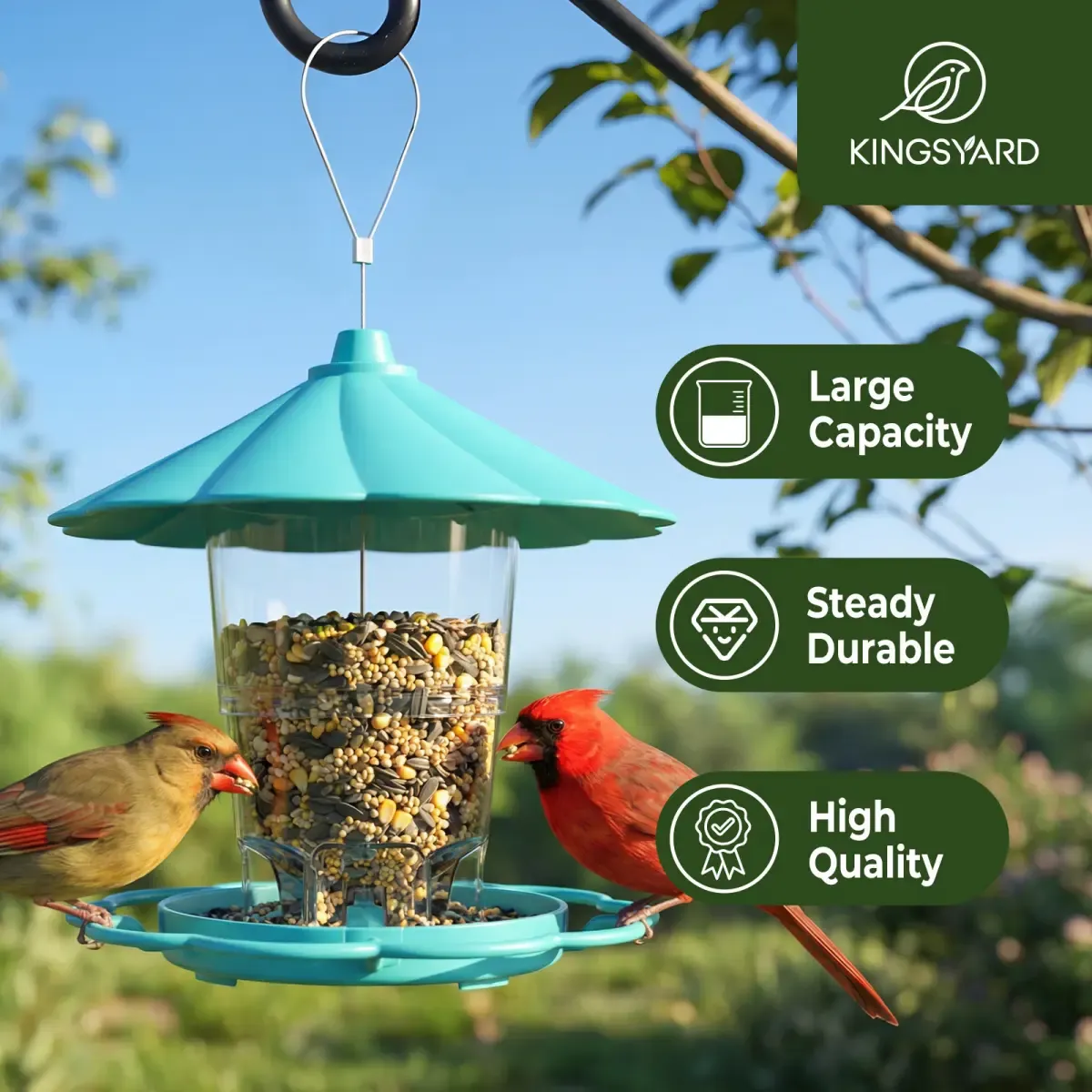 Blue Kingsyard Squirrel Resistant 360 Degree Hopper Bird Feeder 7