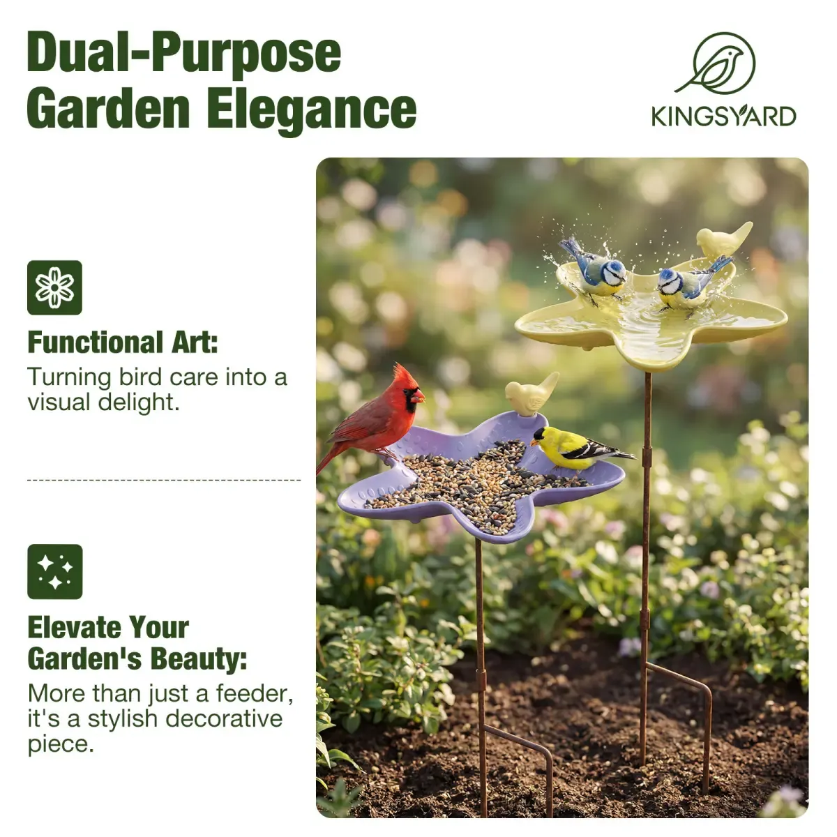 Kingsyard Adjustable Free Standing Tray Bird Feeder with Pole 4