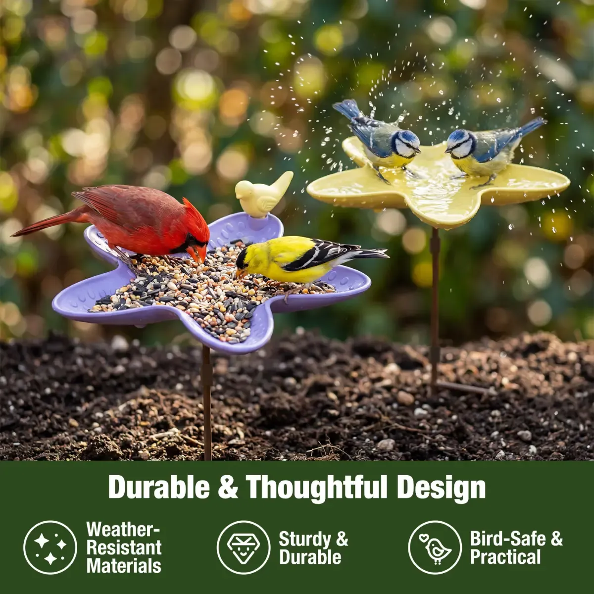 Kingsyard Adjustable Free Standing Tray Bird Feeder with Pole 7