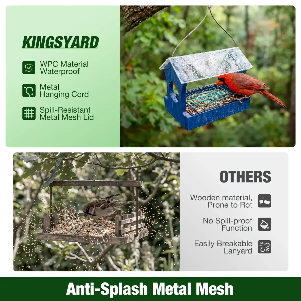 Kingsyard Rain-Resistant Elevated Perch Platform Bird Feeder 6