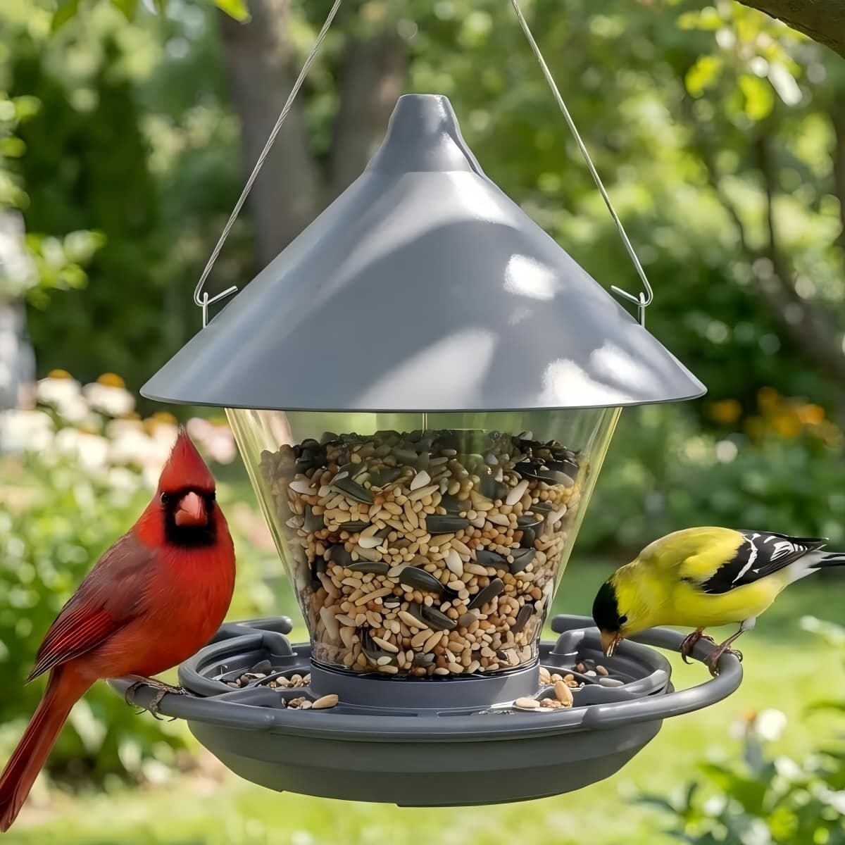 Kingsyard Hanging Hopper Bird Feeder with No-Waste Tray