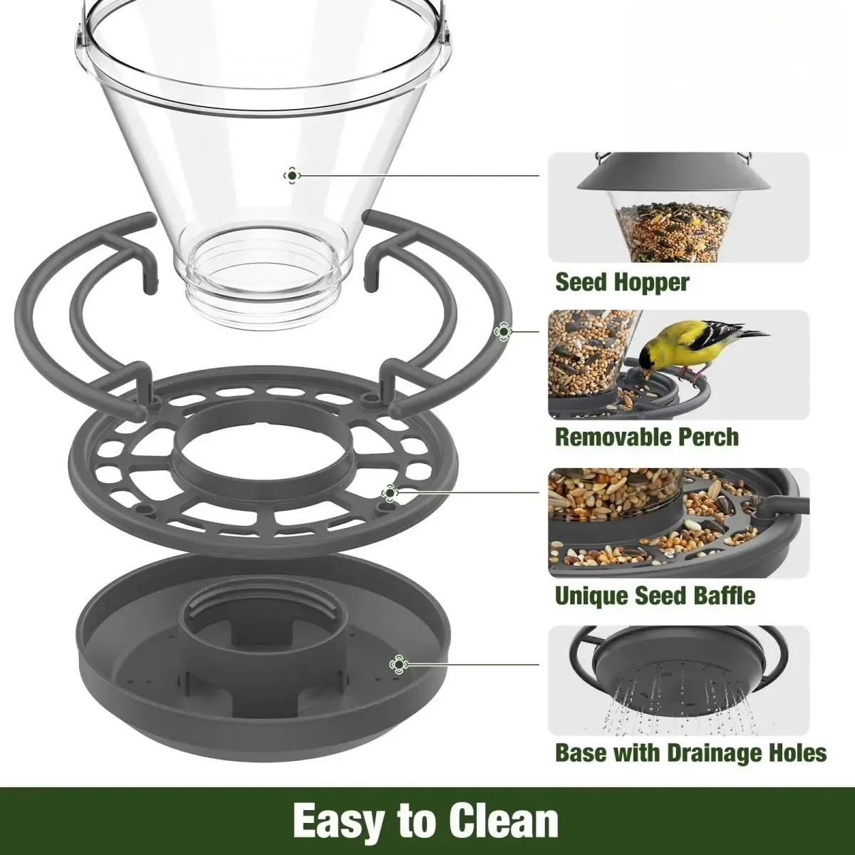 Kingsyard Hanging Hopper Bird Feeder with No-Waste Tray 4