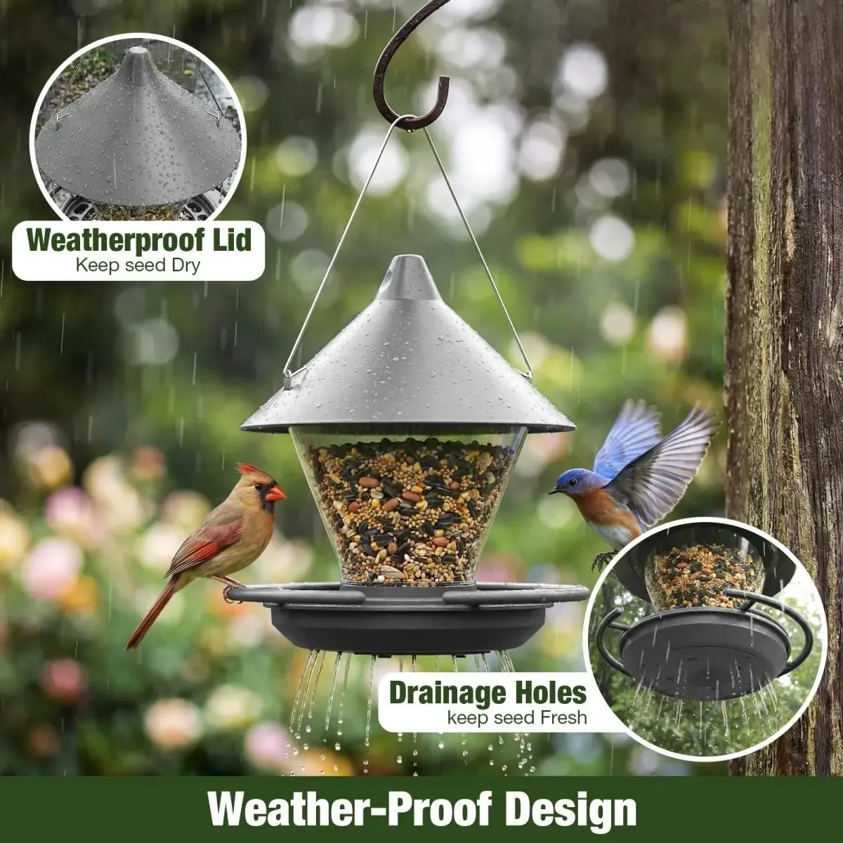 Kingsyard Hanging Hopper Bird Feeder with No-Waste Tray 7