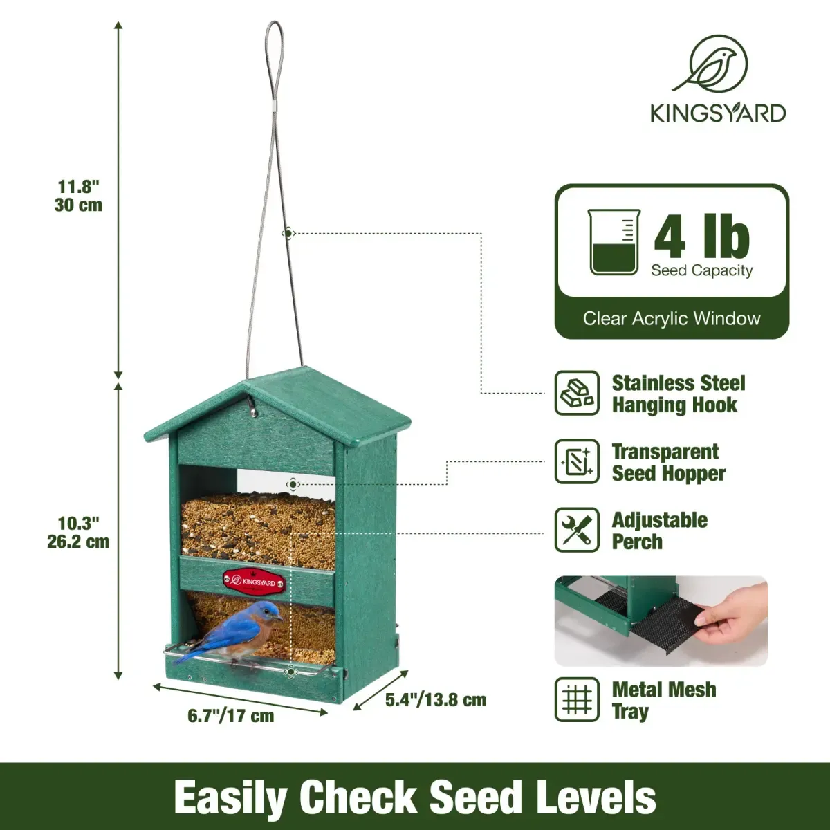 Kingsyard Hopper Dual-Sided Feeding Perches Wild Bird Feeder 3