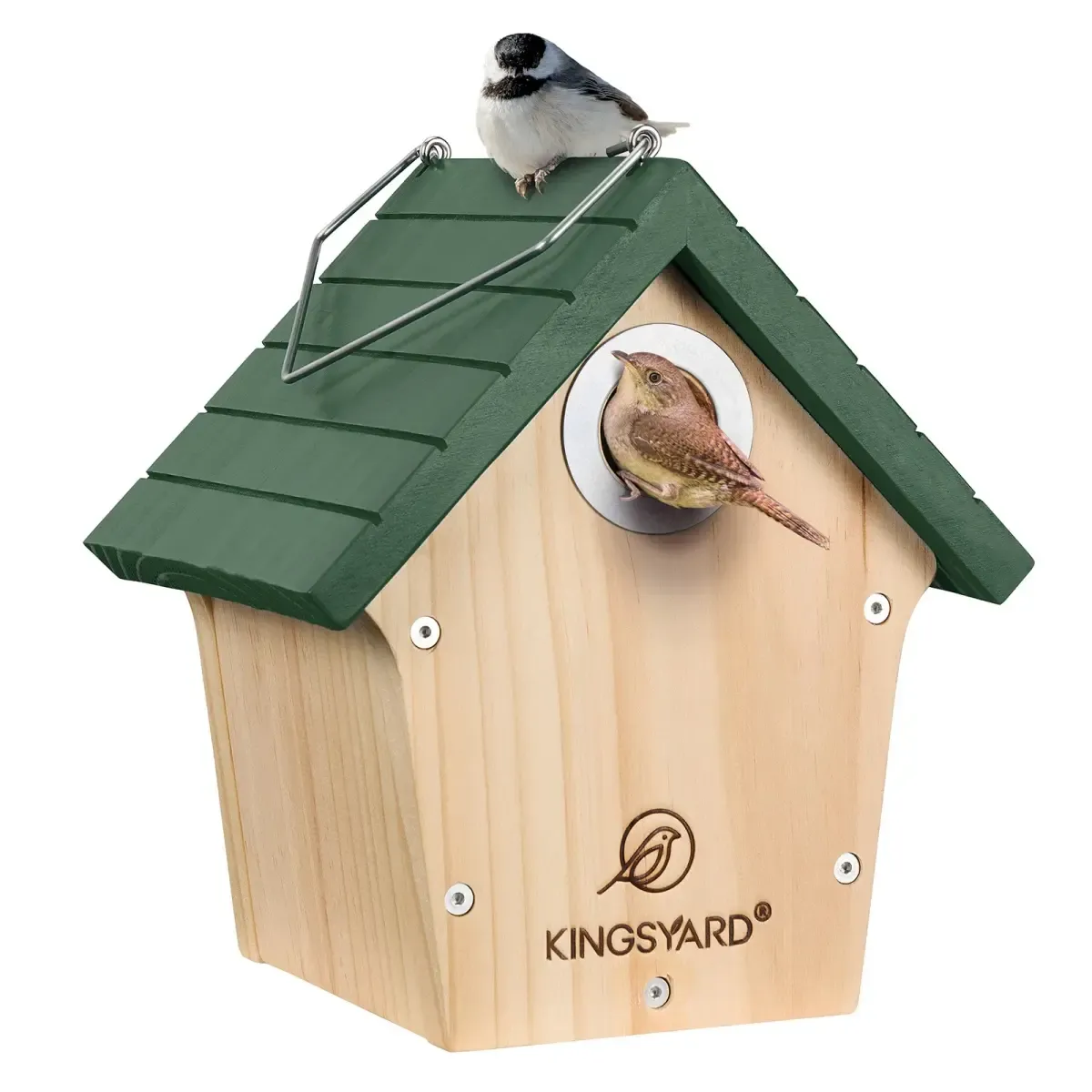 Green Kingsyard Wooden Wren House with 1” Hole for Nesting 2 Green Kingsyard Wooden Wren House with 1” Hole for Nesting 2