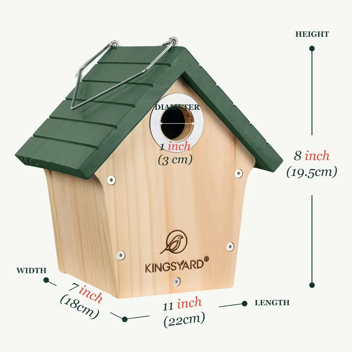Green Kingsyard Wooden Wren House with 1” Hole for Nesting 3 Green Kingsyard Wooden Wren House with 1” Hole for Nesting 3