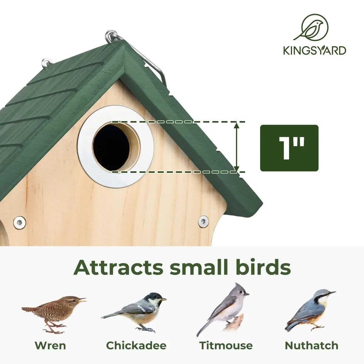 Green Kingsyard Wooden Wren House with 1” Hole for Nesting 5 Green Kingsyard Wooden Wren House with 1” Hole for Nesting 5