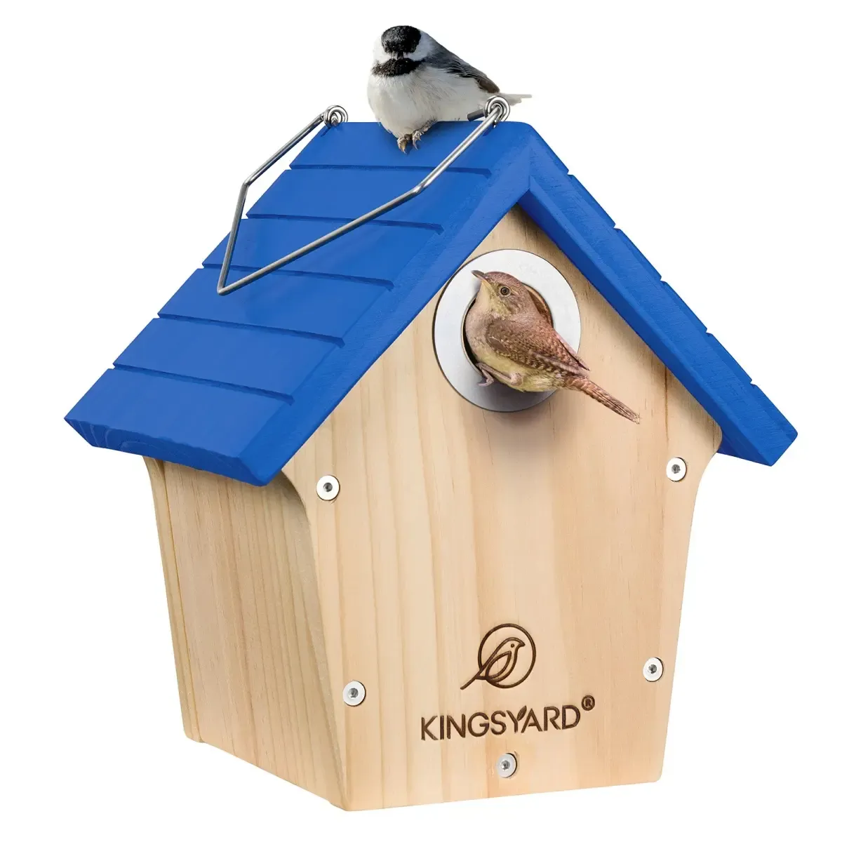 Royal Blue Kingsyard Wooden Wren House with 1” Hole for Nesting 2