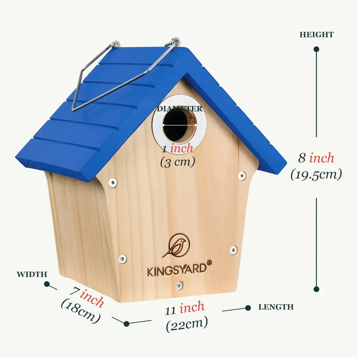 Royal Blue Kingsyard Wooden Wren House with 1” Hole for Nesting 3