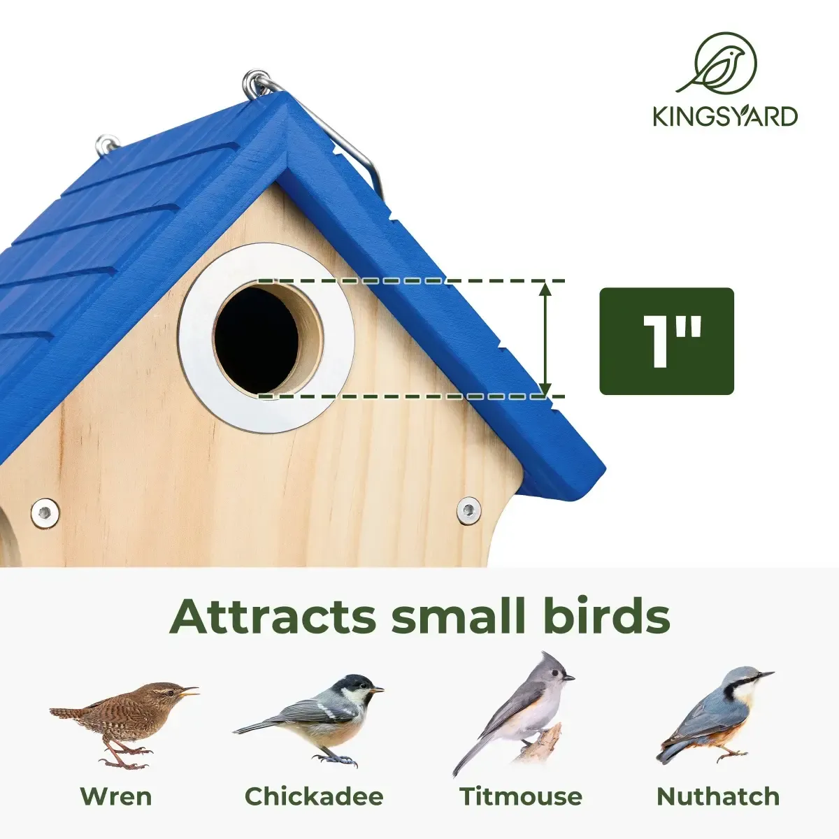 Royal Blue Kingsyard Wooden Wren House with 1” Hole for Nesting 5
