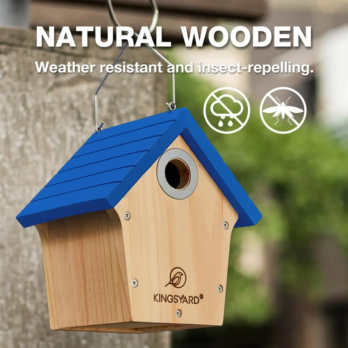 Royal Blue Kingsyard Wooden Wren House with 1” Hole for Nesting 7