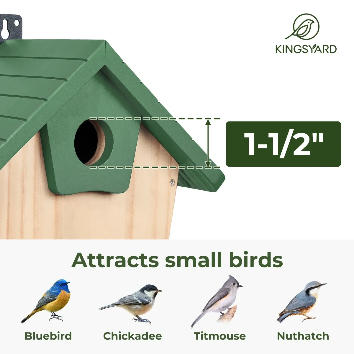Green Kingsyard Wooden Bluebird House with 1.5'' Hole for Outdoor Nesting 4