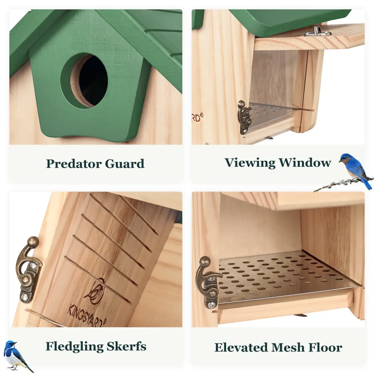 Green Kingsyard Wooden Bluebird House with 1.5'' Hole for Outdoor Nesting 5