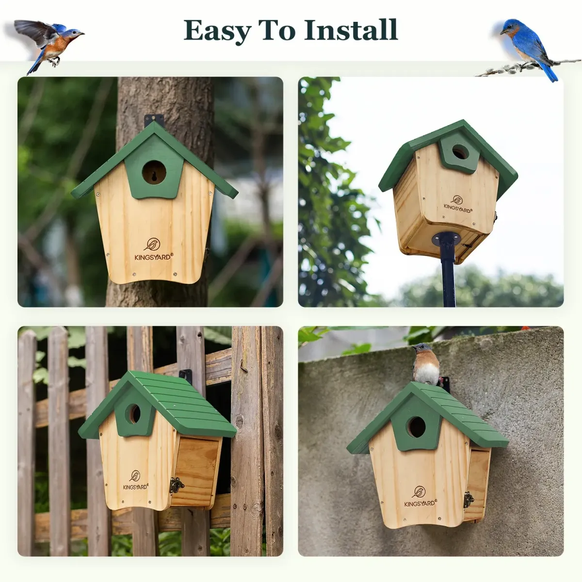Green Kingsyard Wooden Bluebird House with 1.5'' Hole for Outdoor Nesting 6