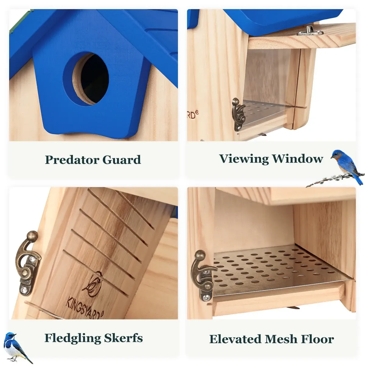 Royal Blue Kingsyard Wooden Bluebird House with 1.5'' Hole for Outdoor Nesting 5