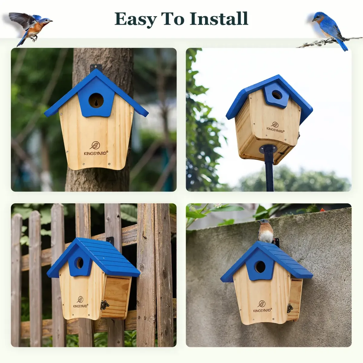 Royal Blue Kingsyard Wooden Bluebird House with 1.5'' Hole for Outdoor Nesting 6