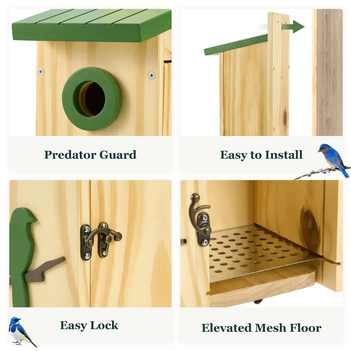 Kingsyard Wooden Bluebird Nesting House with 1.5'' Hole and Decorative Design 4