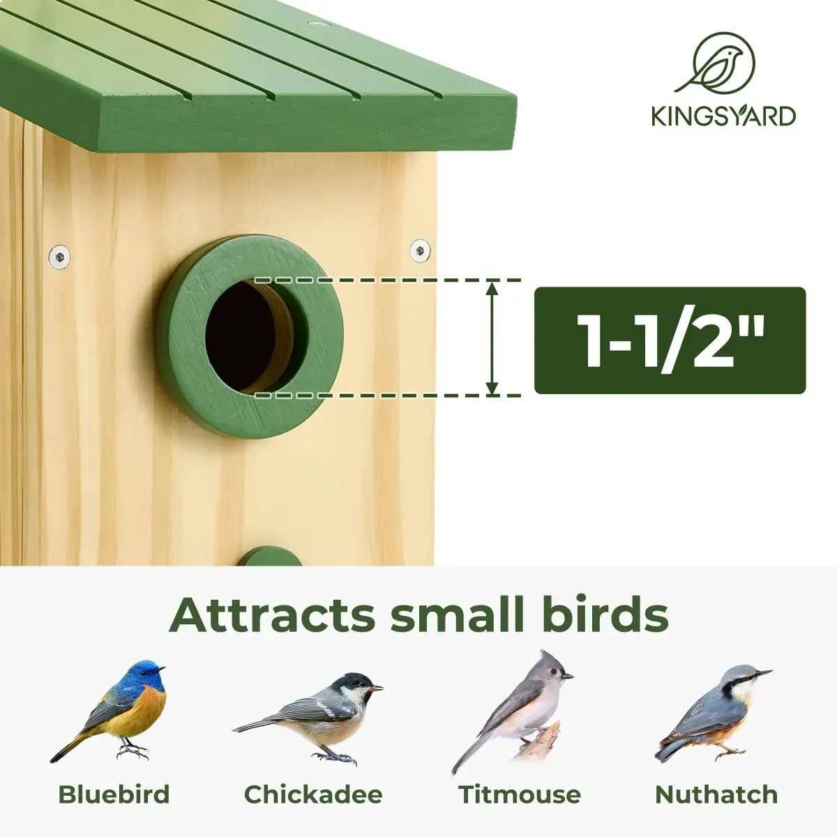 Kingsyard Wooden Bluebird Nesting House with 1.5'' Hole and Decorative Design 5