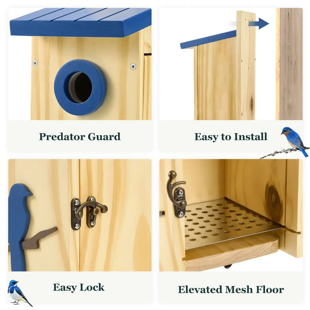 Royal Blue Kingsyard Wooden Bluebird Nesting House with 1.5'' Hole and Decorative Design 4