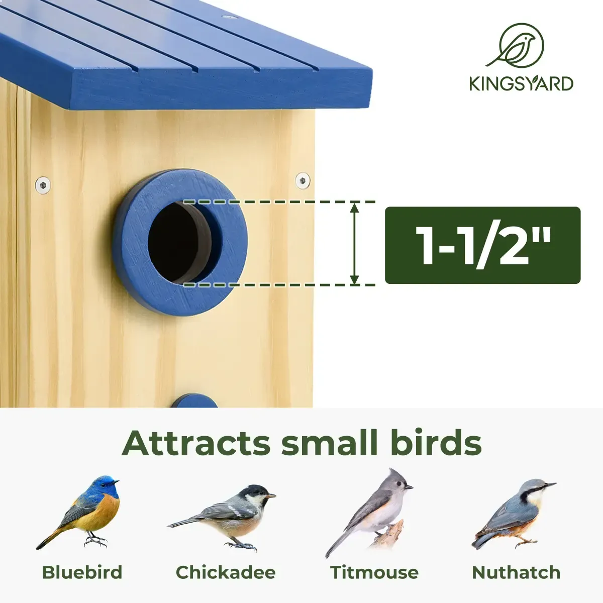 Royal Blue Kingsyard Wooden Bluebird Nesting House with 1.5'' Hole and Decorative Design 5