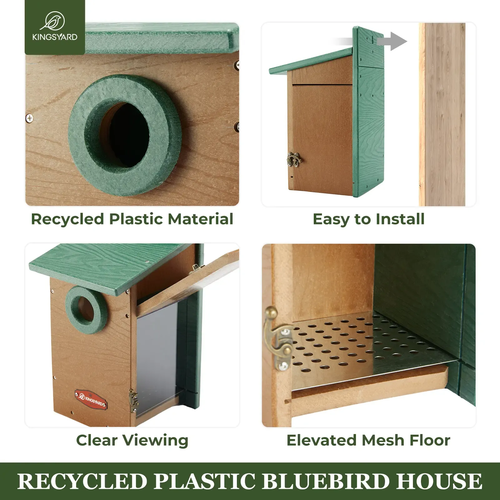 Green Kingsyard Durable Bluebird House with 1.5'' Hole for Outdoor Nesting 4