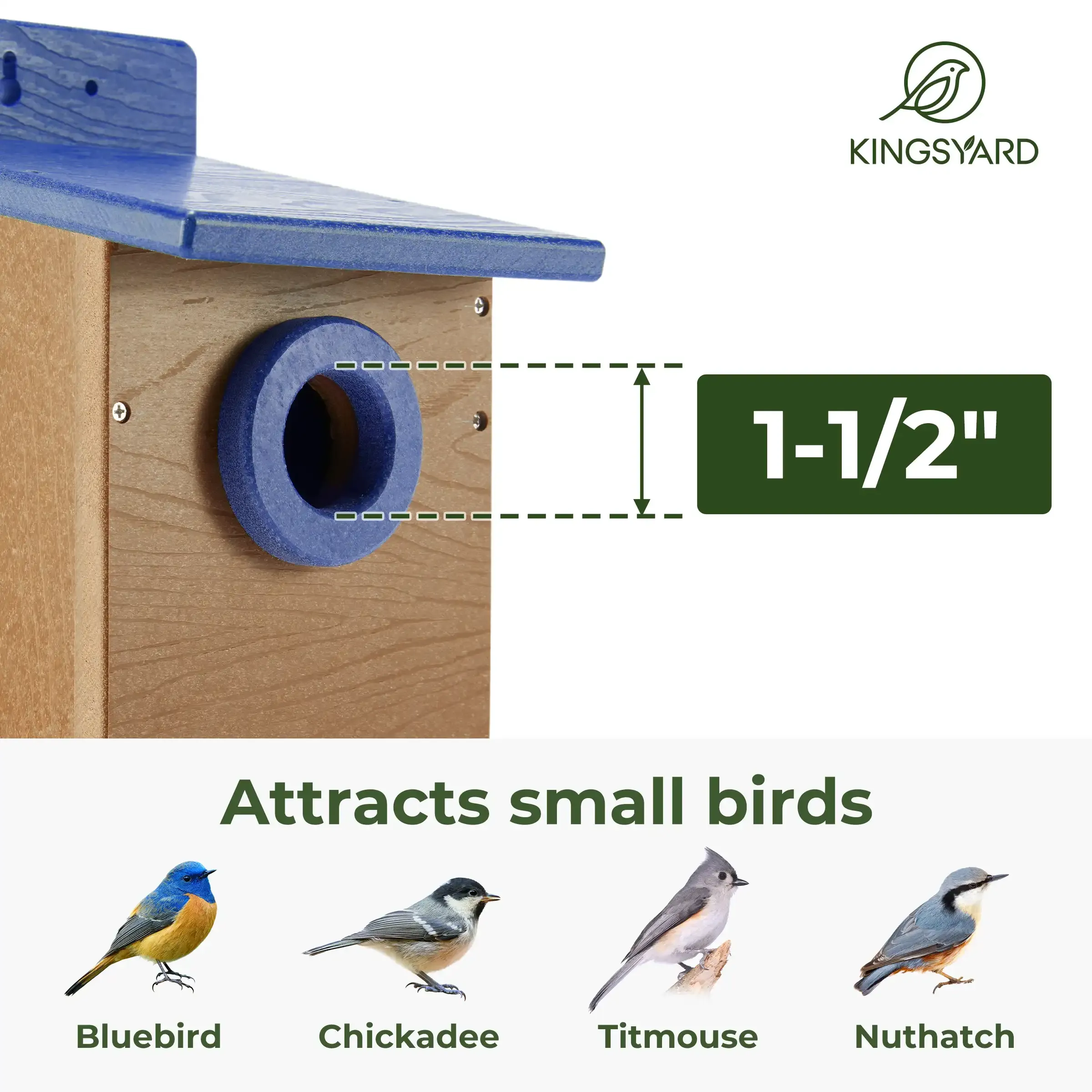 Blue & Brown Kingsyard Durable Bluebird House with 1.5'' Hole for Outdoor Nesting 6