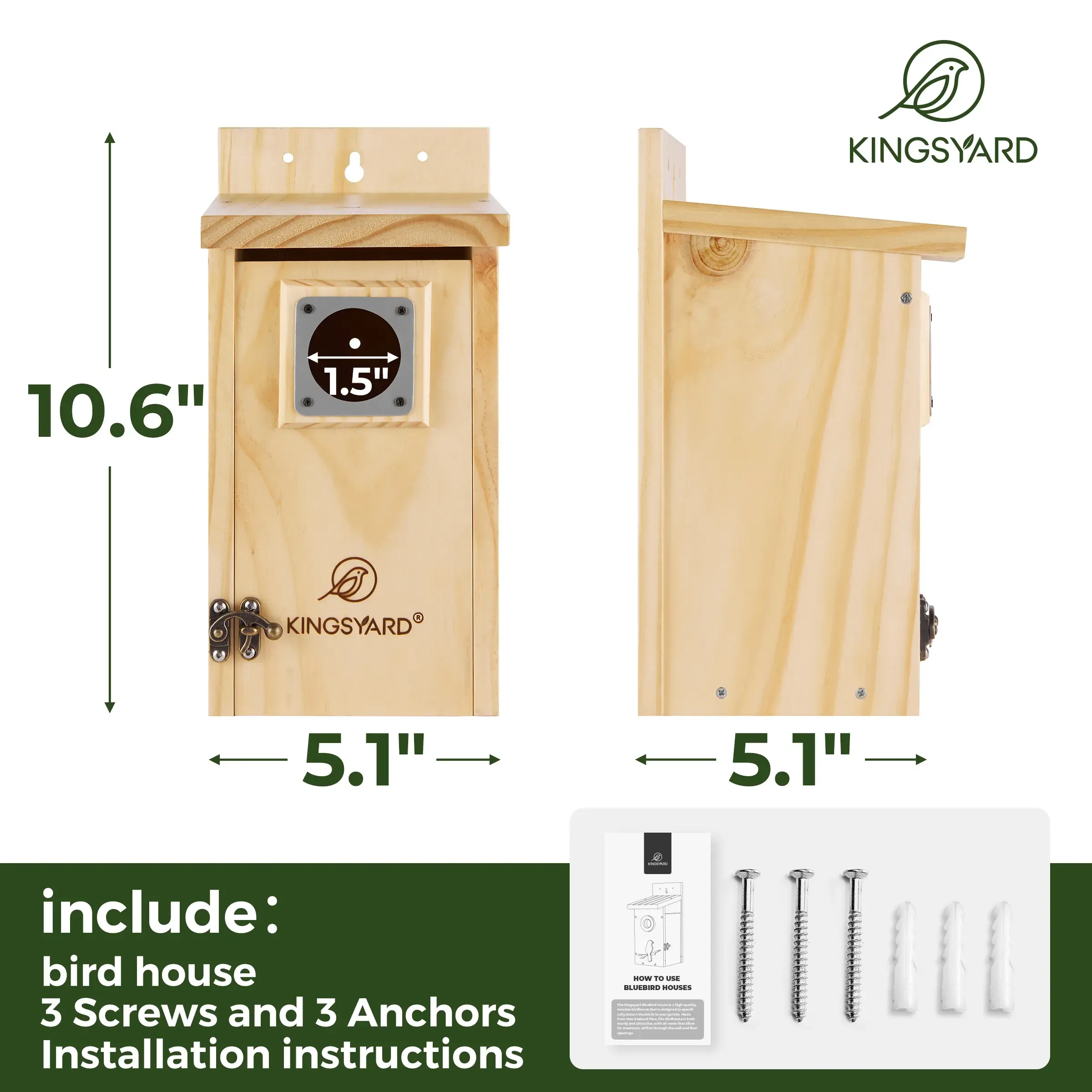 Kingsyard Wooden Bluebird Nesting House with 1.5'' Hole 5 Kingsyard Wooden Bluebird Nesting House with 1.5'' Hole 5
