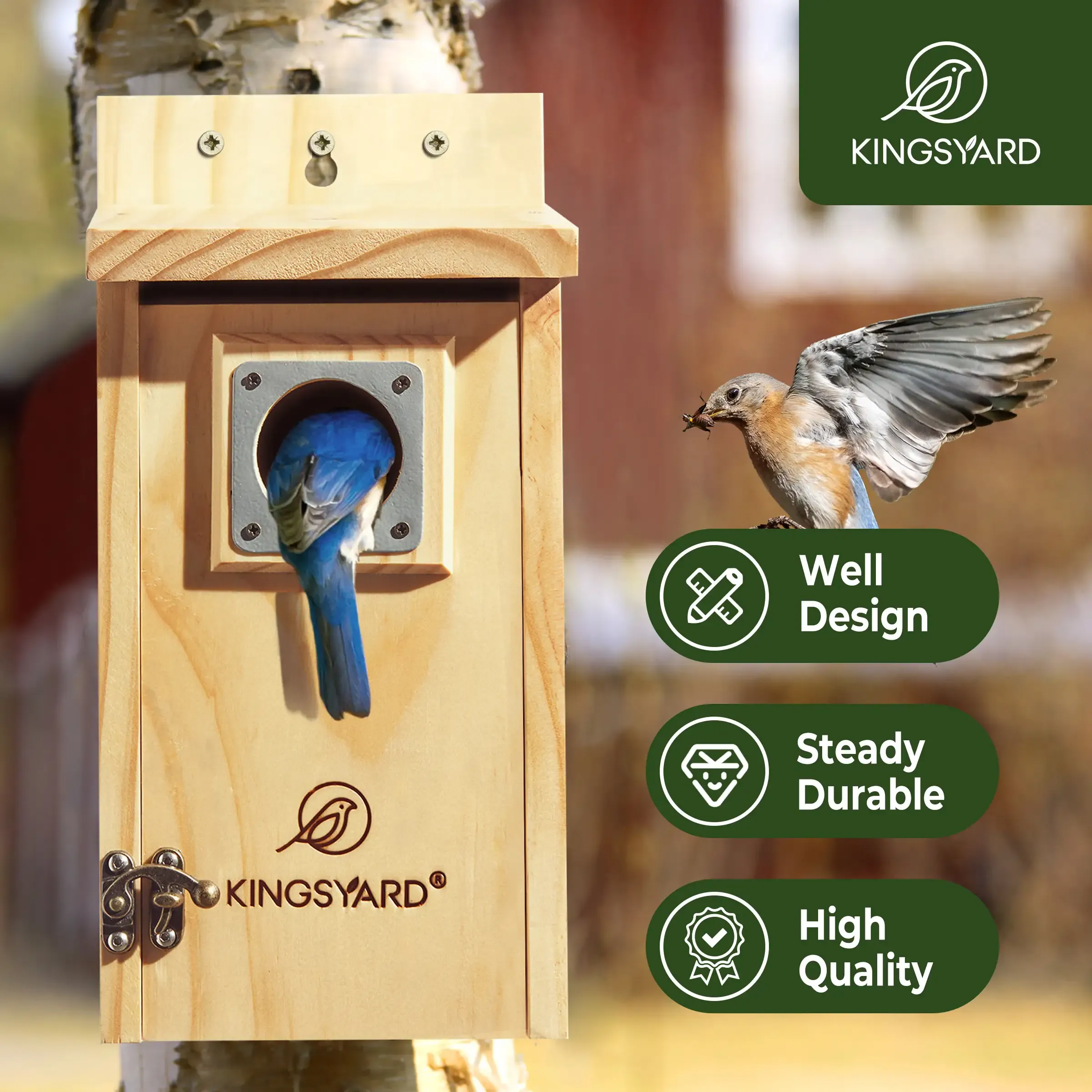 Kingsyard Wooden Bluebird Nesting House with 1.5'' Hole 6 Kingsyard Wooden Bluebird Nesting House with 1.5'' Hole 6